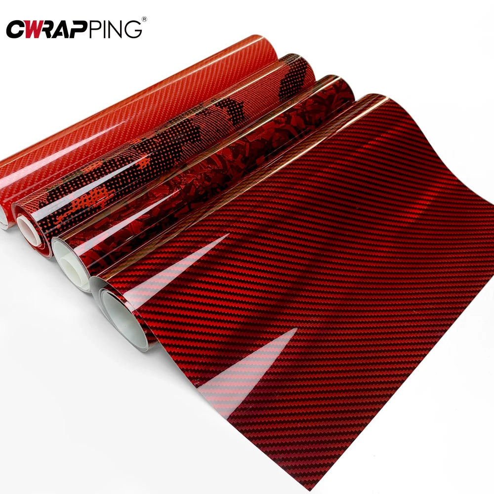 Red Carbon Fiber Vinyl Wrap Glossy Self-Adhesive Sticker 150cm