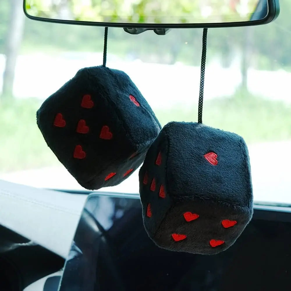Retro Plush Heart-Shaped Dice - Car Mirror Hanging Decor - image 3