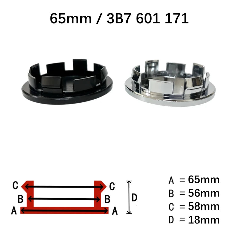 65mm Wheel Center Caps 4-Pack – Black & Silver Hub Caps - image 6
