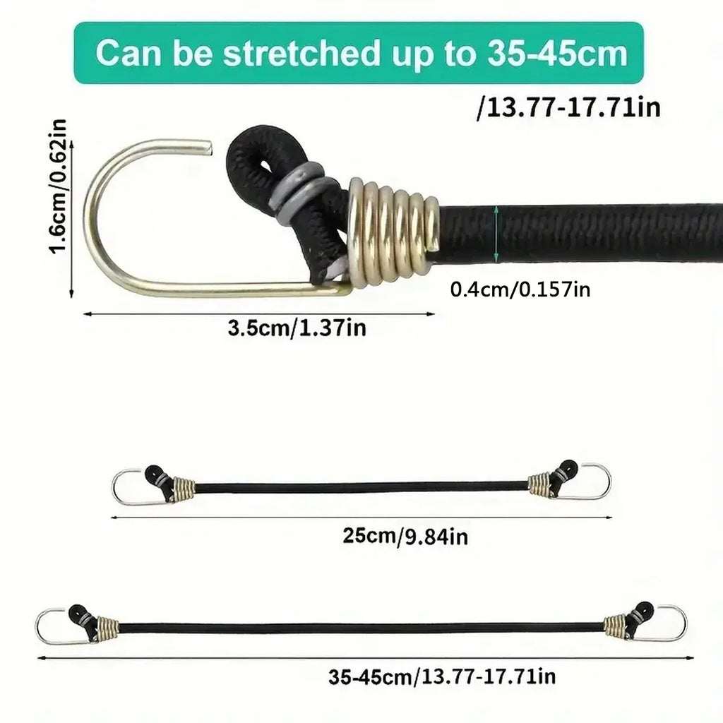 6-Pack Heavy-Duty Black Bungee Cords with Hooks