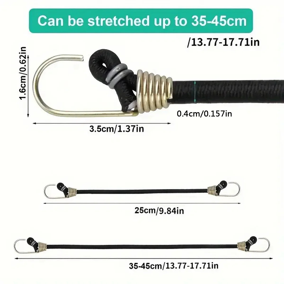 6-Pack Heavy-Duty Black Bungee Cords with Hooks