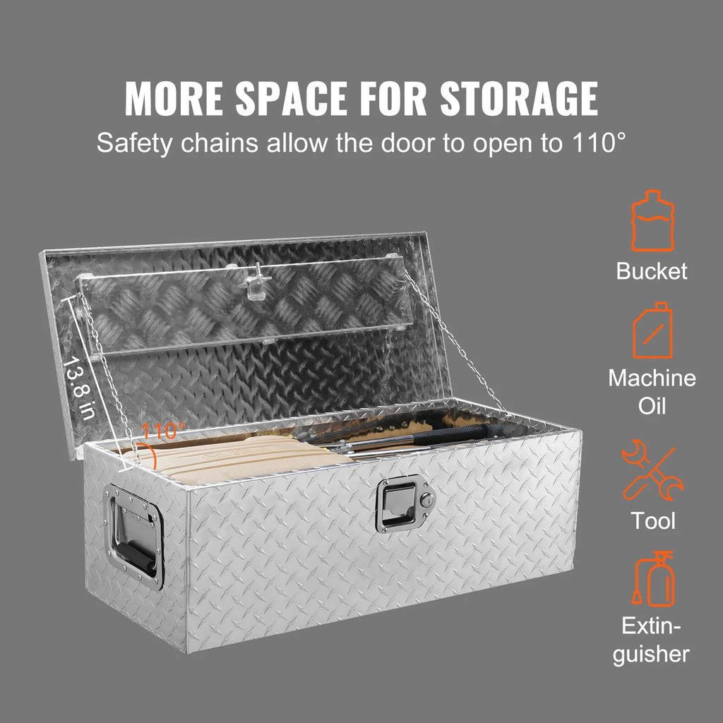 SucceBuy Heavy Duty Aluminum Truck Bed Tool Box Plate Tool Box with Side Handle Lock Keys Storage Tool Box  for PickupTruck Bed