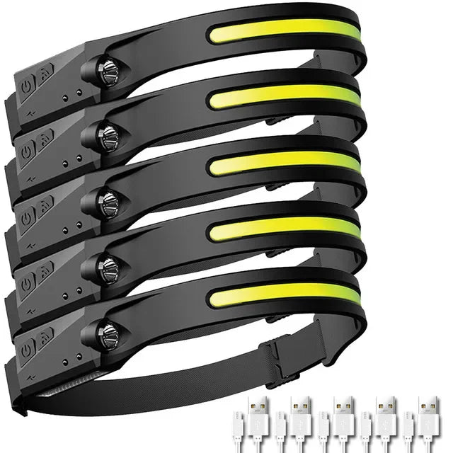 Motion Sensor LED Headlamp, Rechargeable with 5 Modes for Camping & Fishing