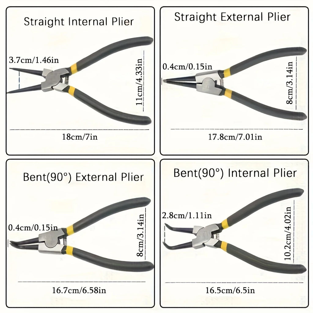 4 Pcs Snap Ring Pliers Set, 7 Inches Internal/External Heavy Duty for Ring Remover Retaining Straight Bent Lock Pliers Set