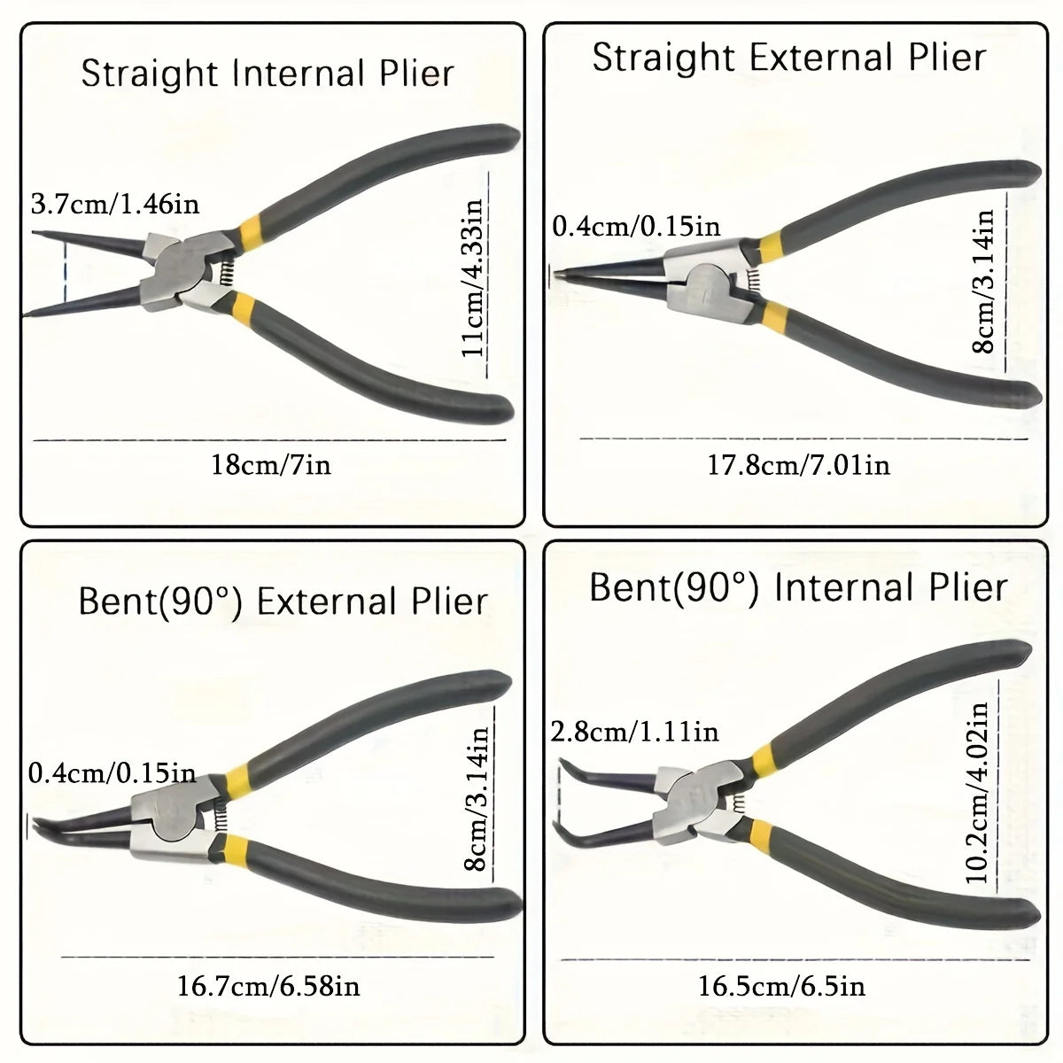 4 Pcs Snap Ring Pliers Set, 7 Inches Internal/External Heavy Duty for Ring Remover Retaining Straight Bent Lock Pliers Set