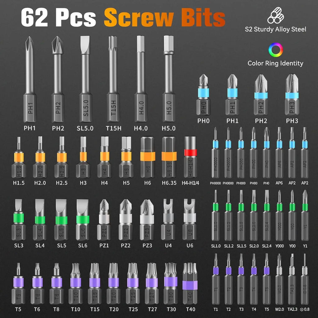 66 in 1 Ratchet Screwdriver Set with Detachable Handle, 6.2° Ratchet Head, Multi S2 Steel Bit Free Combination, Portable Repair