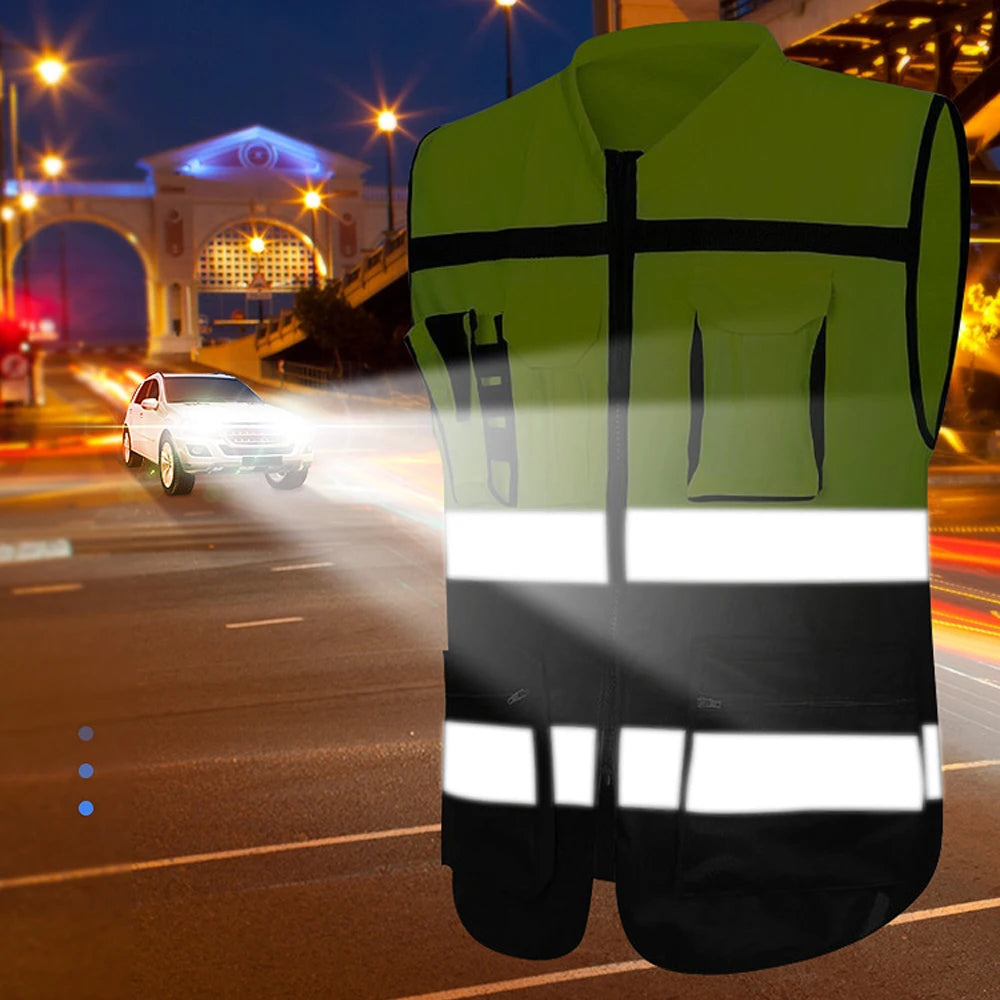 Custom Logo Two-Tone Hi-Vis Safety Vest with Pockets & Zipper - image 5