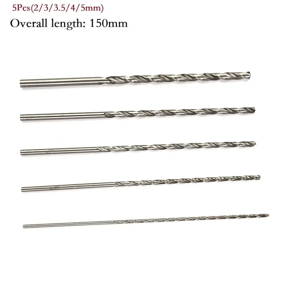 5Pcs Extra Long HSS Drill Bit Set 150mm Length 2mm 3mm 3.5mm 4mm 5mm Twist Drill Bits for Wood Aluminum Plastic