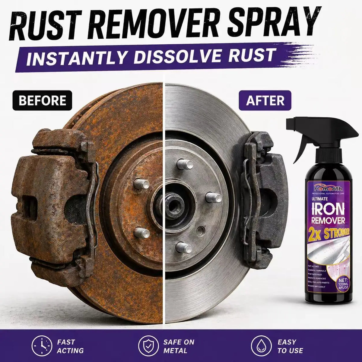 Car Rust Remover Spray 120ml – Brake Dust & Wheel Cleaner