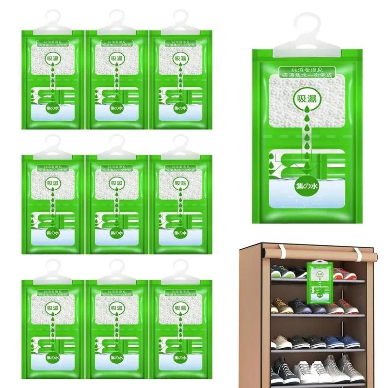 Hanging wardrobe dehumidifier bags, anti-mould moisture absorber for closets