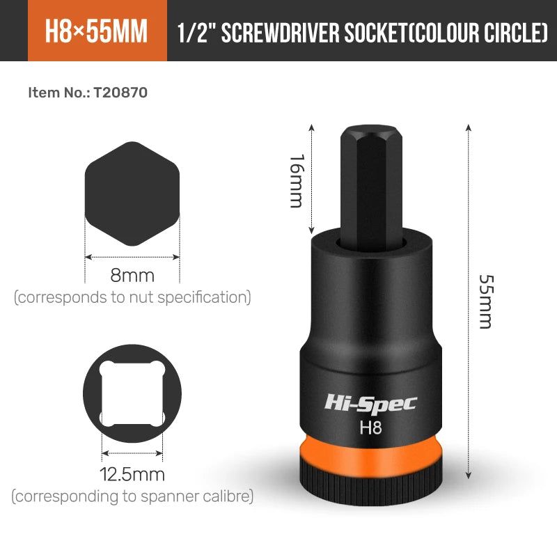1/2 Inch Metric Hex Bit Socket Set (H4-H17), Heavy Duty Impact Sockets for Auto Repair Workshop Maintenance
