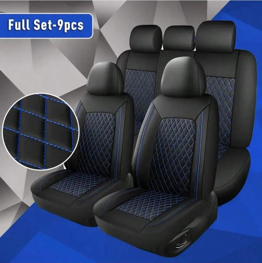 Quilted PU Leather Car Seat Covers, Full 9-Piece Set