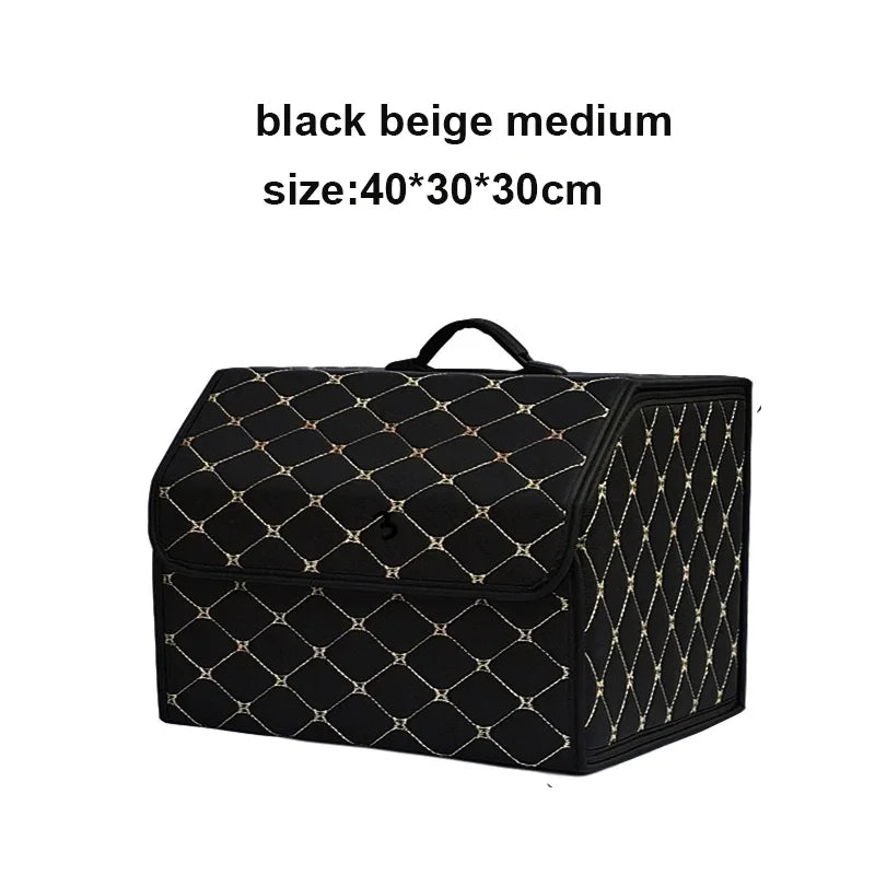 Large Capacity Folding Leather Car Trunk Organizer Box Multiuse Tool Storage Bag