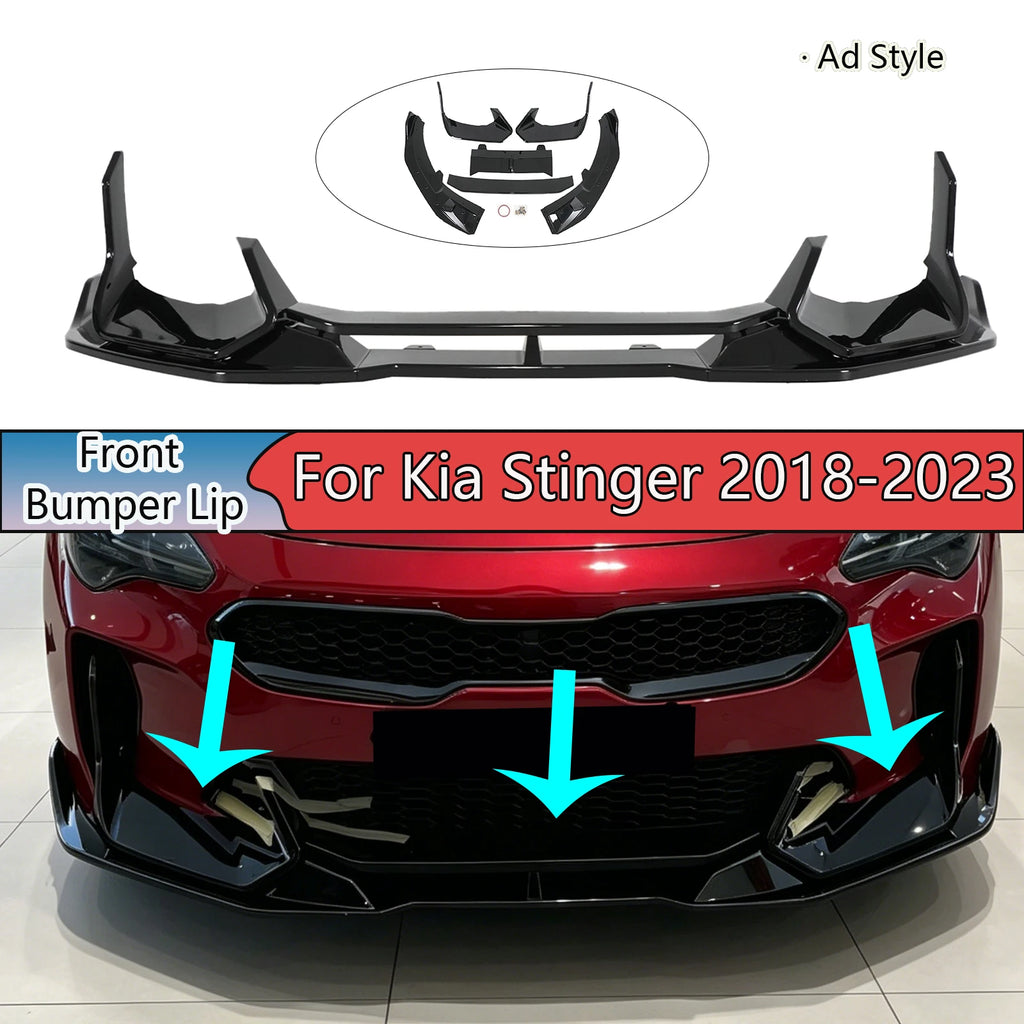 Front Bumper Lip for Kia Stinger (2018-2023) - Glossy Black ABS