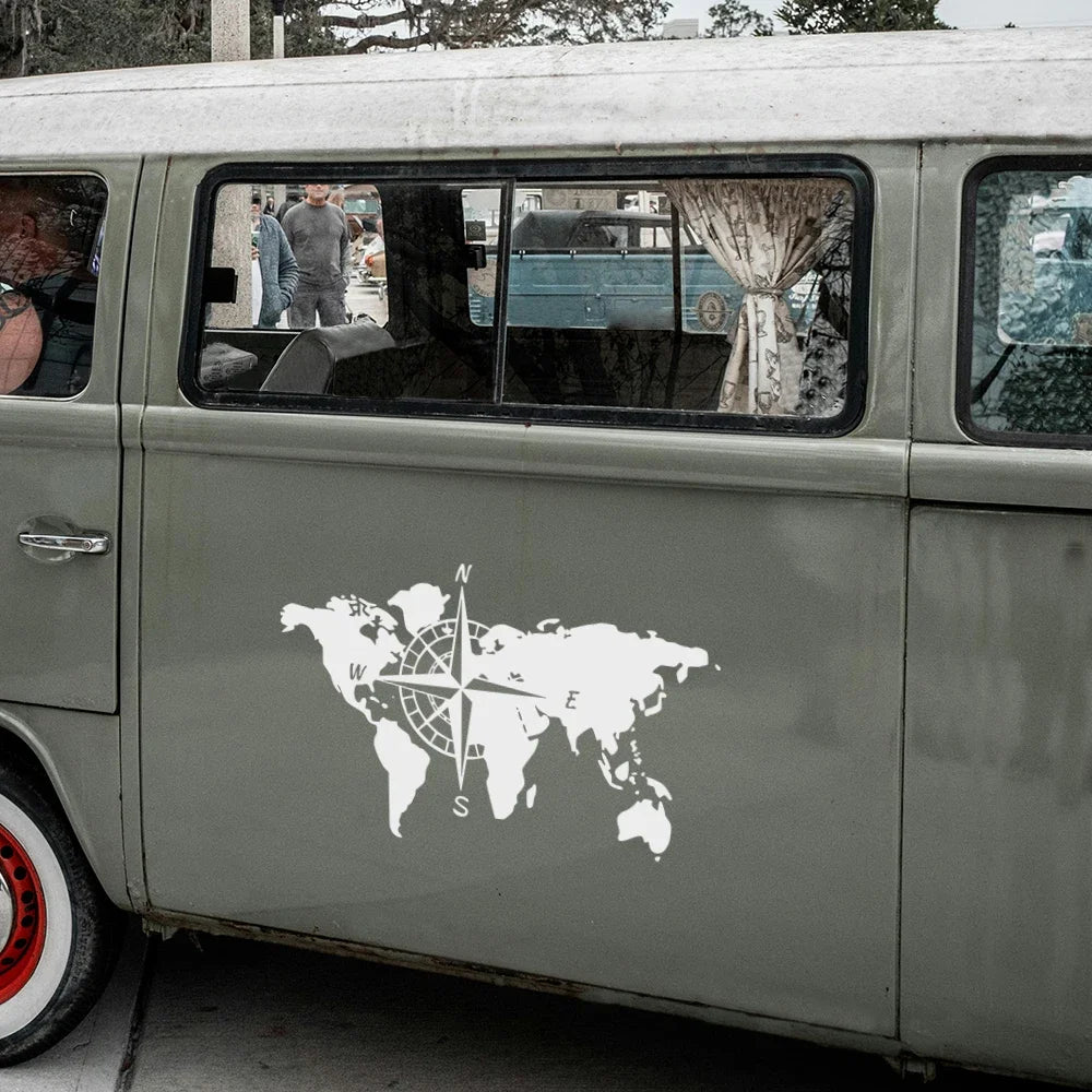World Map Compass Camper Decal for RV, Motorhome, Truck and Car