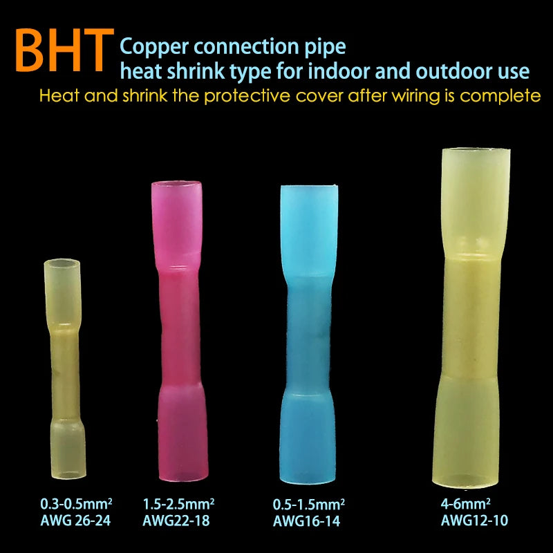 50pcs Waterproof Heat Shrink Wire Connectors Kit, Automotive Electrical Connector Terminals Kit Butt Splices Connector 22-10AWG