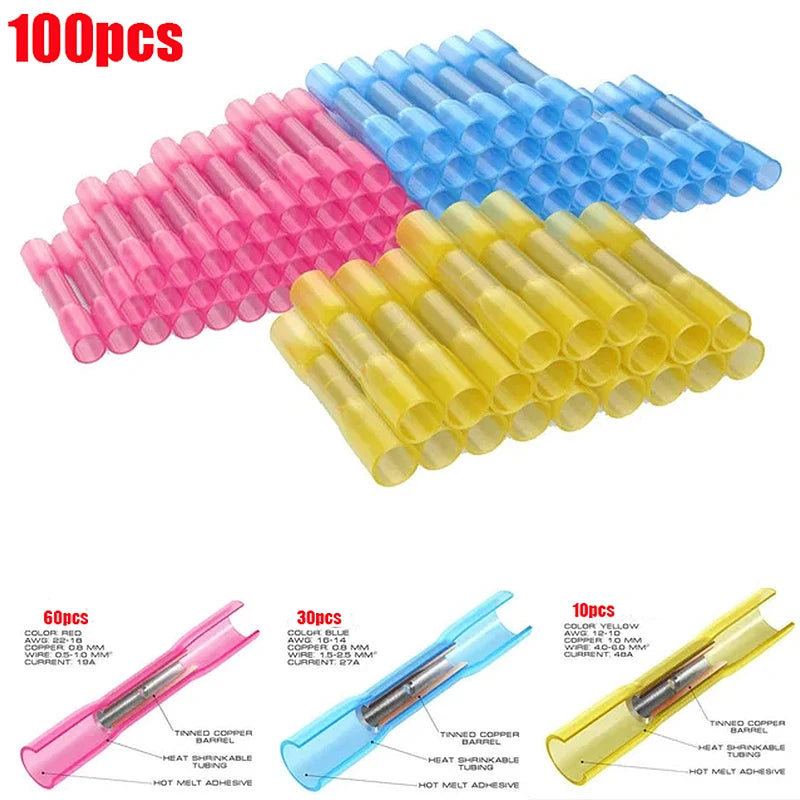 100-Piece Waterproof Heat Shrink Butt Splice Connectors Kit, 22-10 AWG