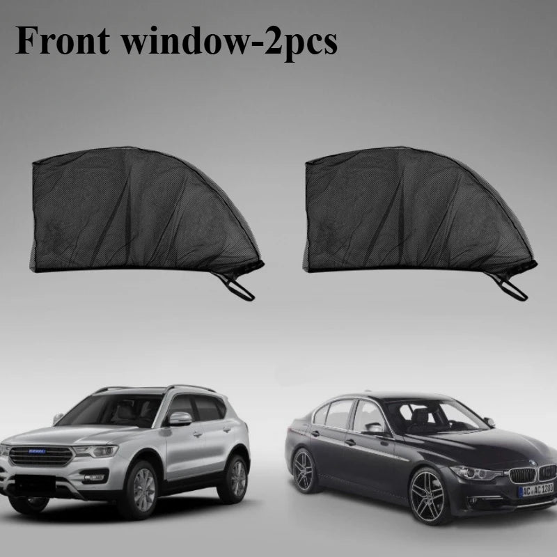 2pcs Car Front Window Mosquito Net Sunshade UV Protect Foldable Mesh Shield for SUV Sedan Privacy Protection Curtain