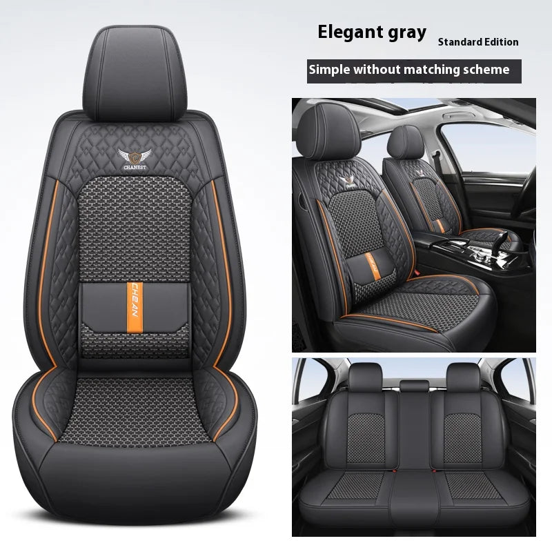 5-Seat Synthetic Leather Car Seat Cover Set with Lumbar Support