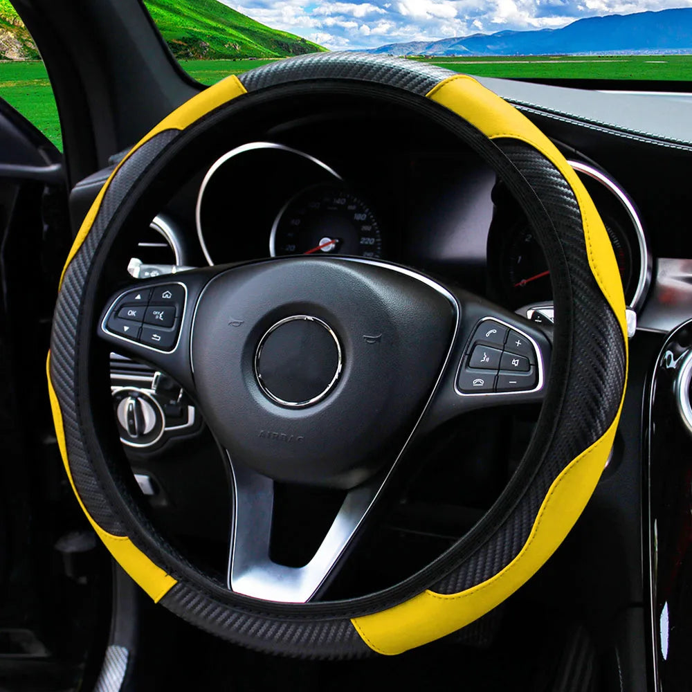 Textured PU Leather Steering Wheel Cover, 14.5-15 Inch