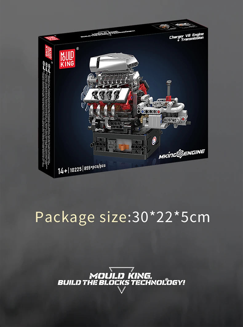 Motorized V8 Engine Building Block Model Kit with Transmission