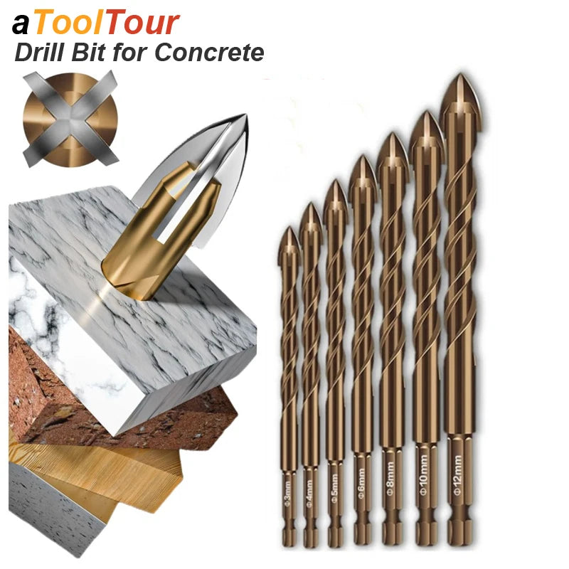 Hex Shank Masonry Drill Bits 3-12mm Tile Glass Concrete Brick Wood