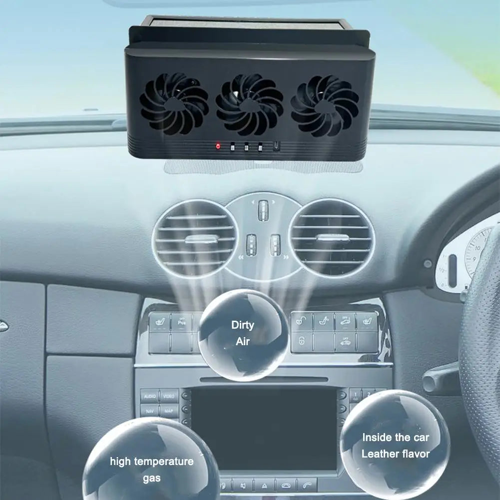 Solar Powered Car Window Exhaust Fan, 3 Air Outlets