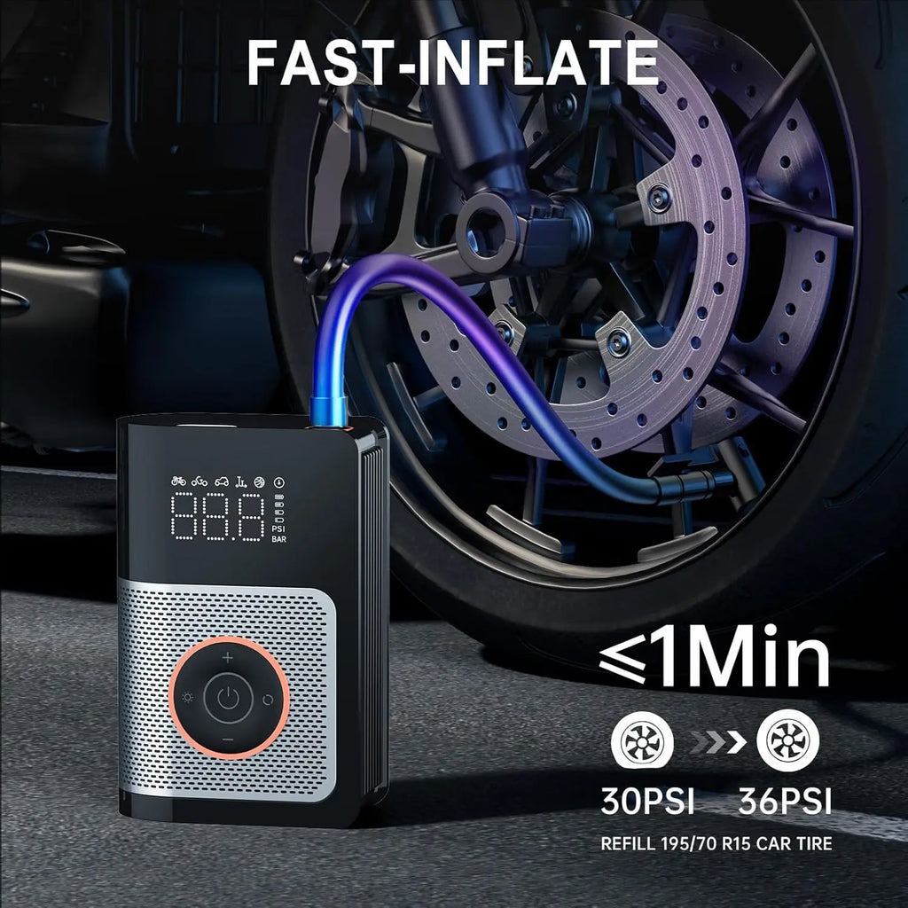 Tire Inflator Portable Air Compressor 160PSI Portable Car Air Pump with Tire Pressure Gauge for Motor Vehicle Motorcycle Bike
