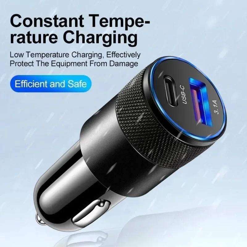 Dual-Port USB C PD Car Charger Adapter, 3.1A