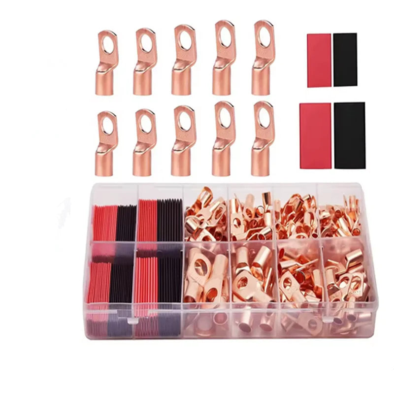 100pcs Copper Ring Lug Terminal Kit AWG 4 6 8 10 12 With Shrink Tubing