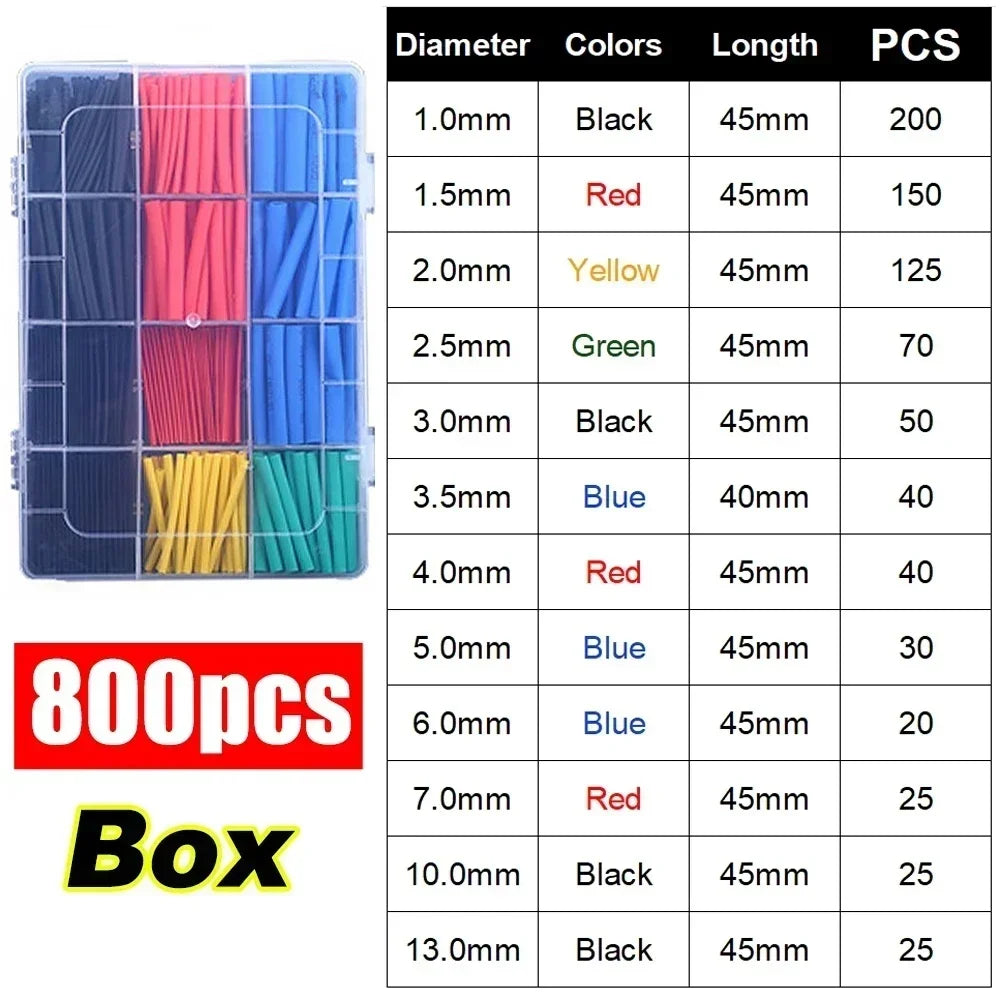 1600/127pcs Heat Shrink Tubing Kit Thermoresistant Wire Insulation Sleeving
