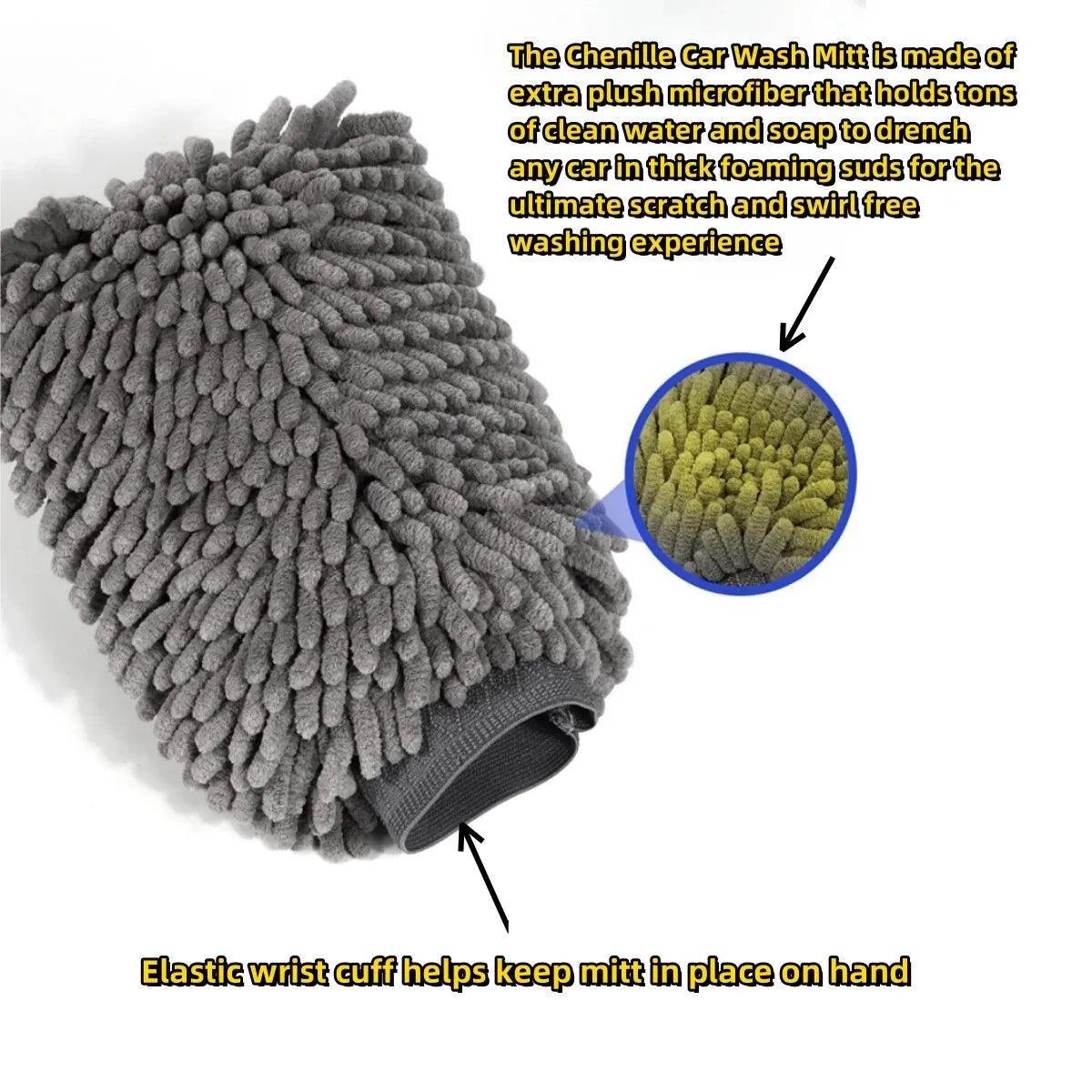 Double-Sided Chenille Microfiber Car Wash Mitt, Ultra Absorbent Scratch-Free Auto Glove