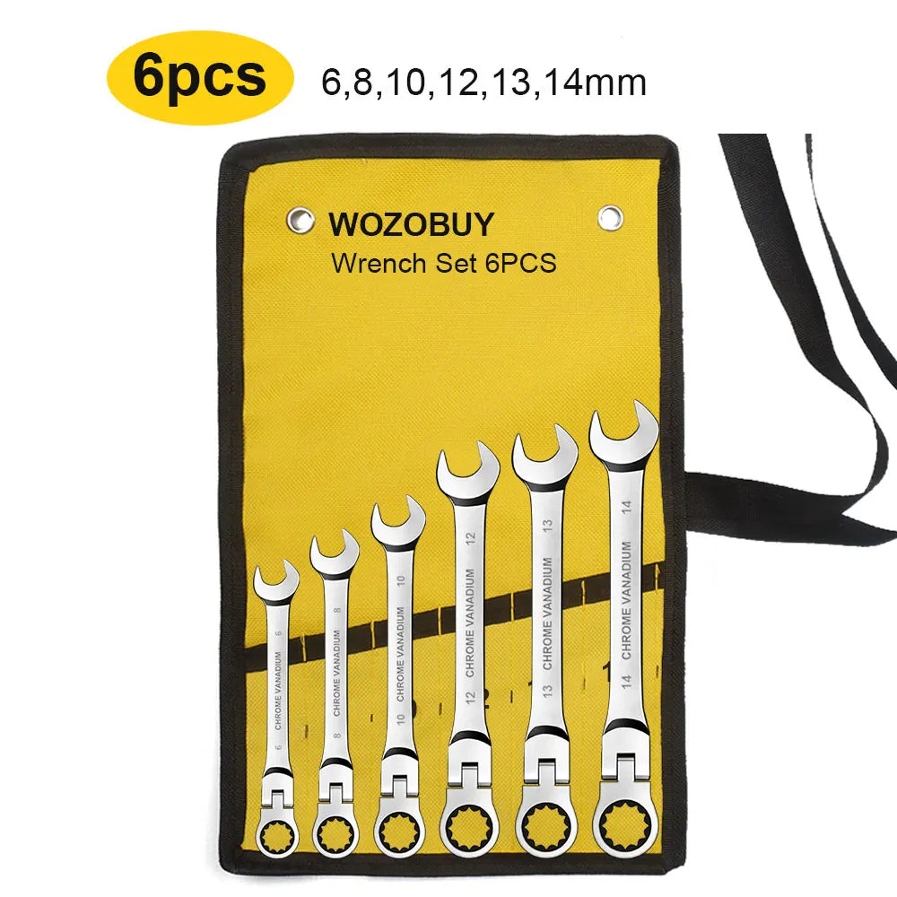 Ratcheting Combination Wrench Set 6-22mm Metric Flex Head Chrome Vanadium Steel