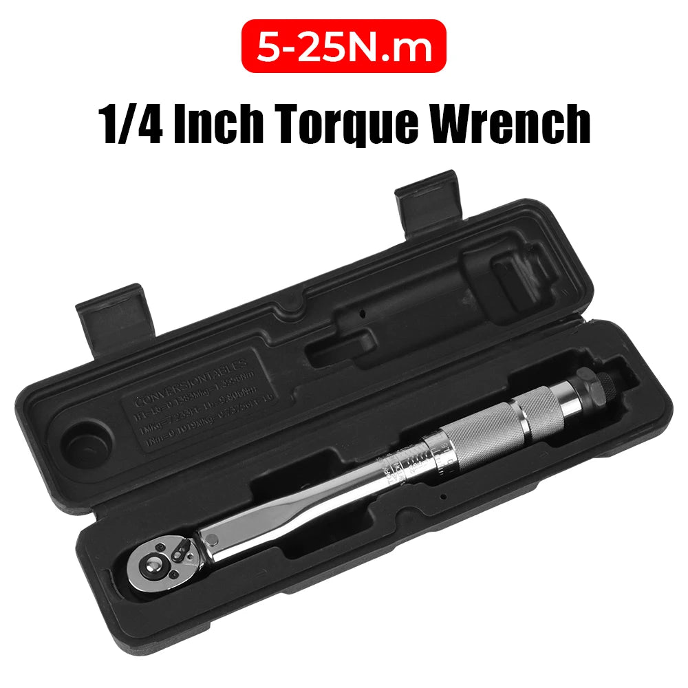 Car Bike Motorbike Disassembly Tool Adjustable Torque Wrench 1/4'' Drive Spanner Hand Tool Professional 5-25N.m Micrometer