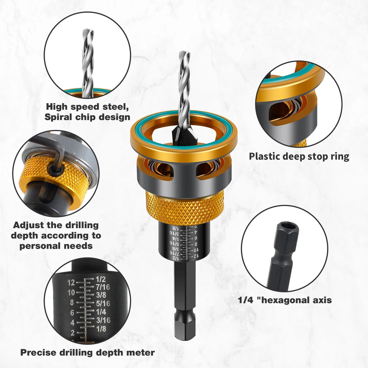Woodworking Limit Four Edge Countersink Drill High-Speed Steel Drill Adjustable Depth Step Drill Screw Countersink Drill Bit