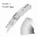 Folding Utility Knife Heavy Duty Carpet Cable Cutter Aluminum Plastic Handle Pocket Knife with Lock & Blade Portable Set