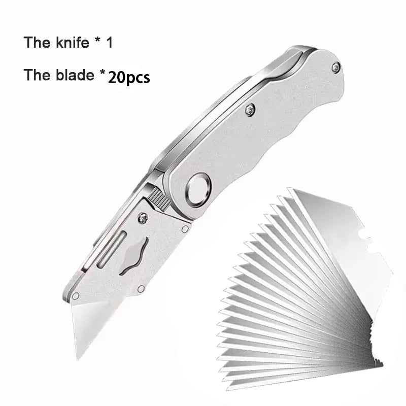 Folding Utility Knife Heavy Duty Carpet Cable Cutter Aluminum Plastic Handle Pocket Knife with Lock & Blade Portable Set
