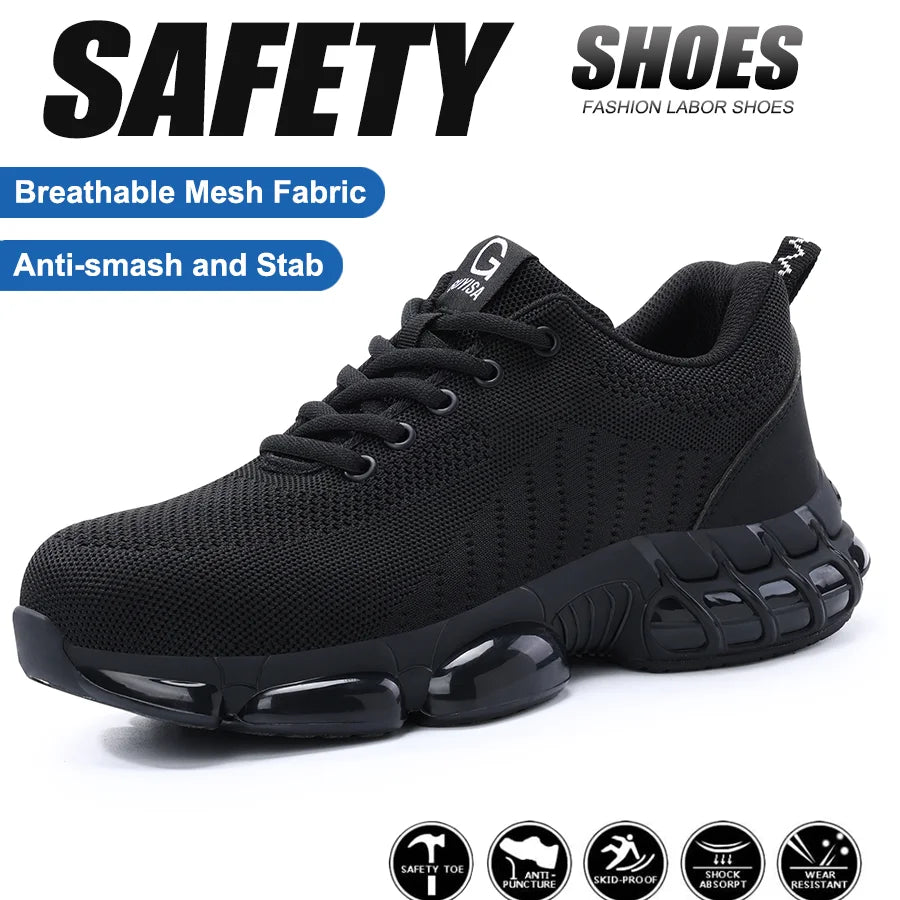 Steel Toe Safety Work Shoes, Comfortable Breathable Non-Slip Protective