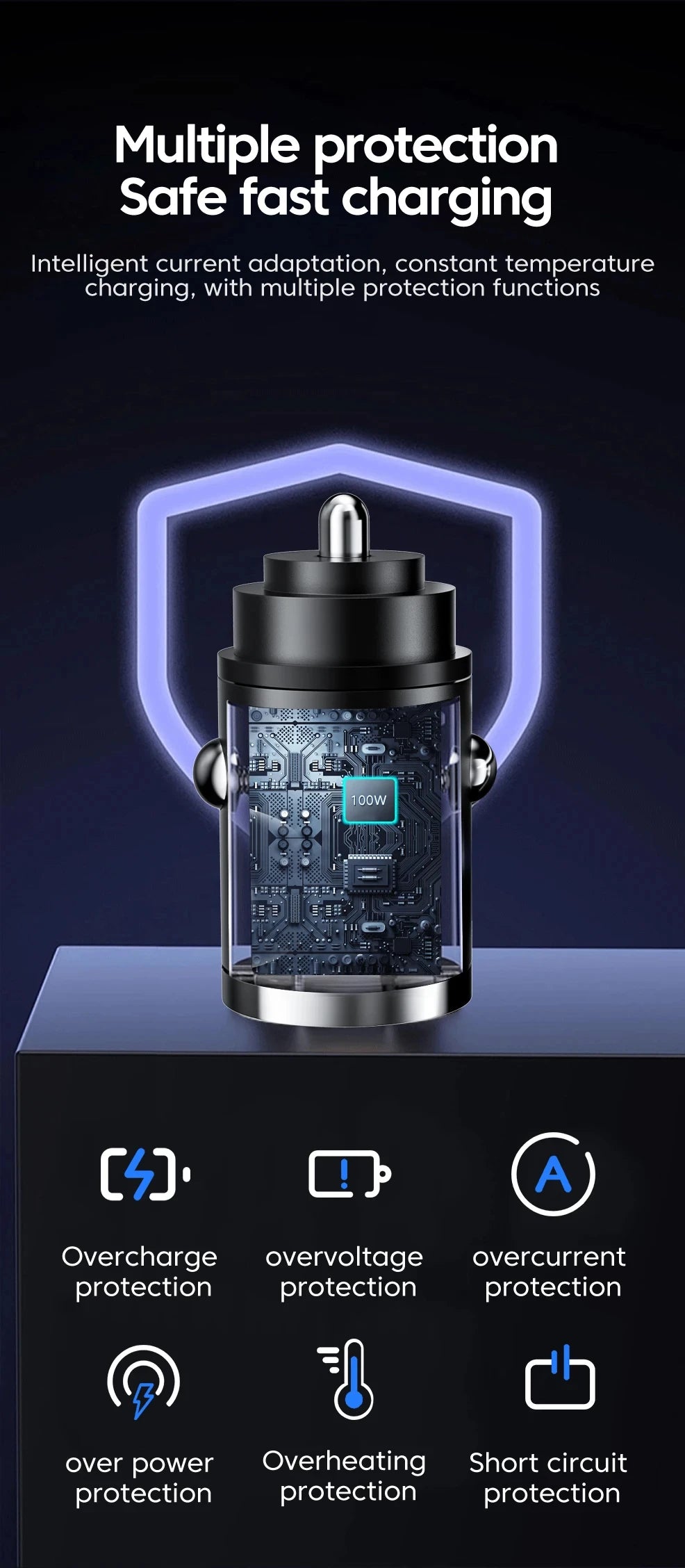 Mini Dual-Port USB and Type-C Car Charger with Pull Ring