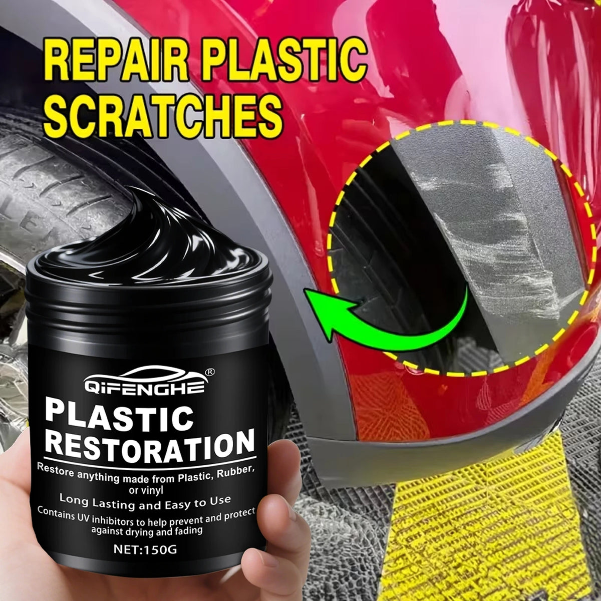 Car Plastic Restorer Paste for Trim, Bumpers and Tires, 150g