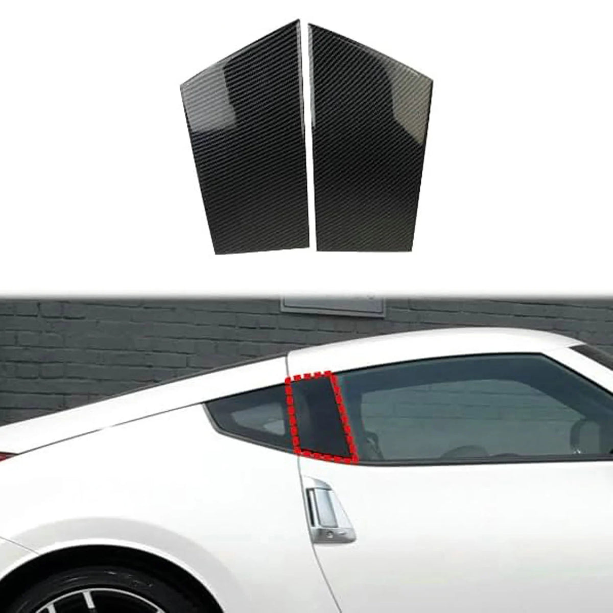 Carbon Fiber Style Window Pillar Trim Cover for Nissan 370Z 2009-2020 (2-Pack)