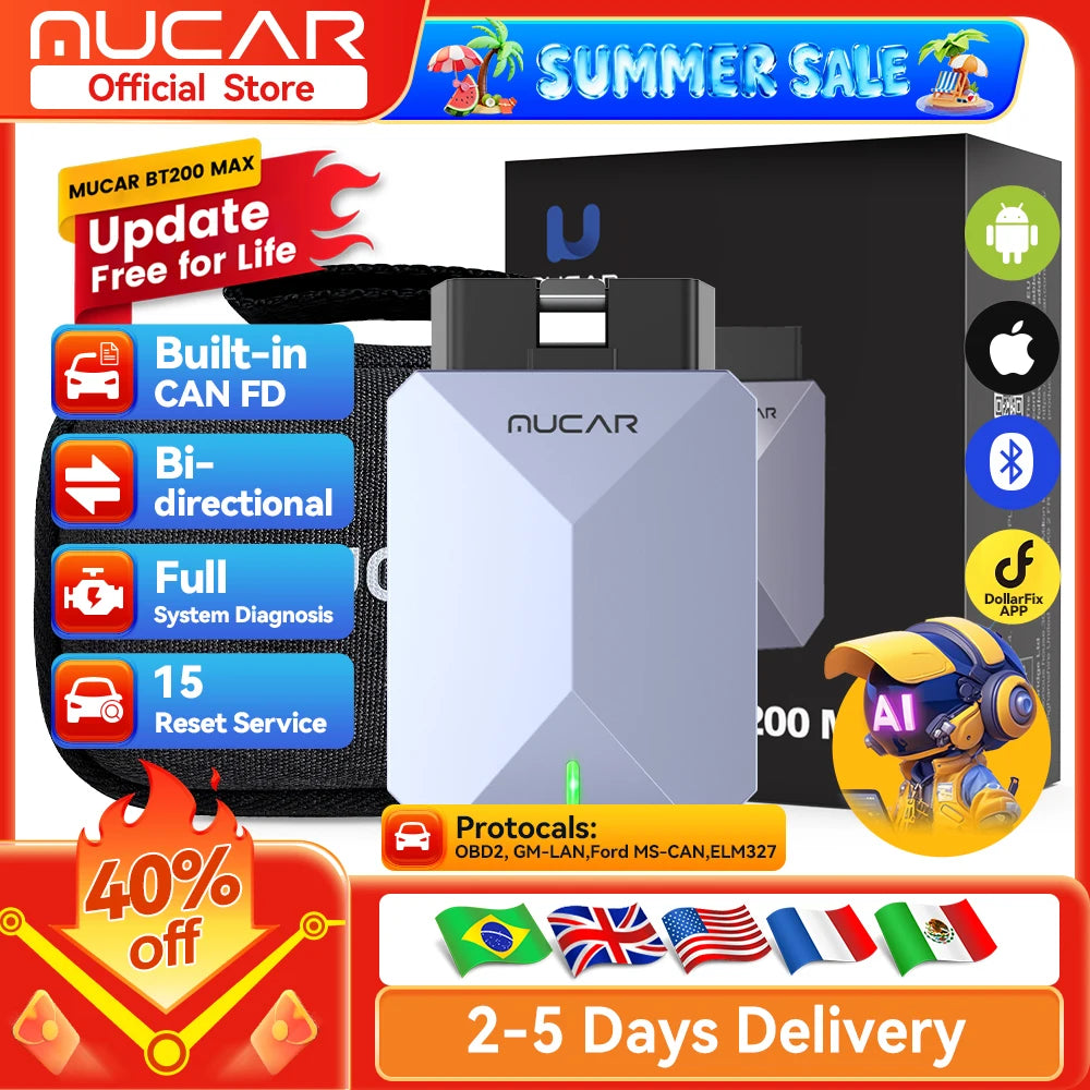 MUCAR BT200 Max OBD2 Scanner - Bluetooth Car Diagnostic Tool
