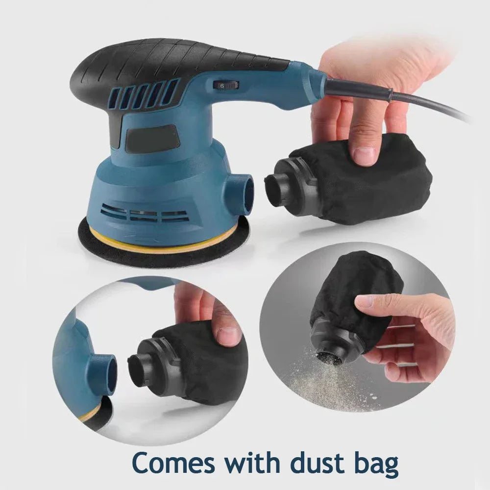 300W Powerful Electric Eccentric Sander 125mm 5 Inch 6 Speed Adjustment Wood Sanding Polisher Portable Car Polishing Machine Wit
