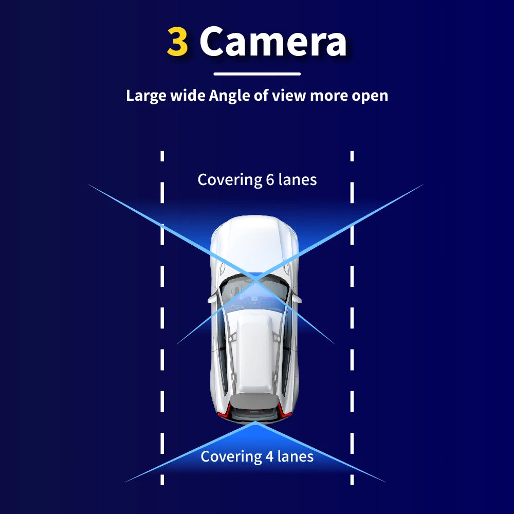 3-Camera Dash Cam with Front, Interior, and Rear Views
