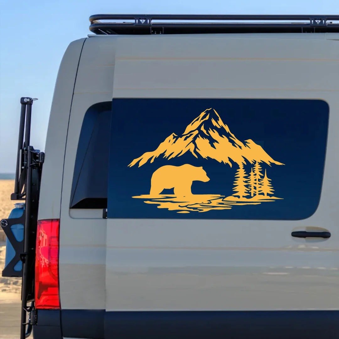 Bear and Forest Adventure Vinyl Car Decal, S, M or L
