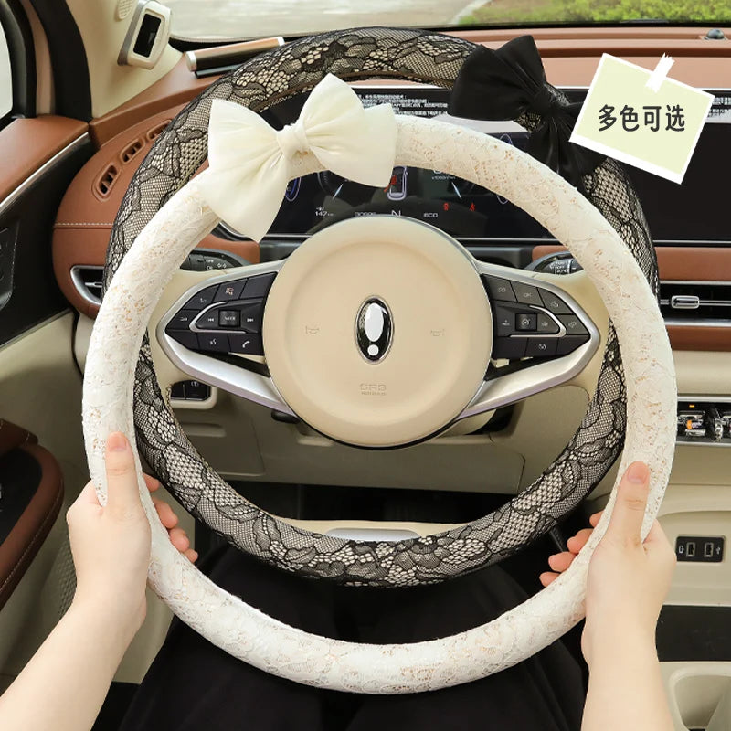 Bow and Lace Steering Wheel Cover, Round or D-Shape
