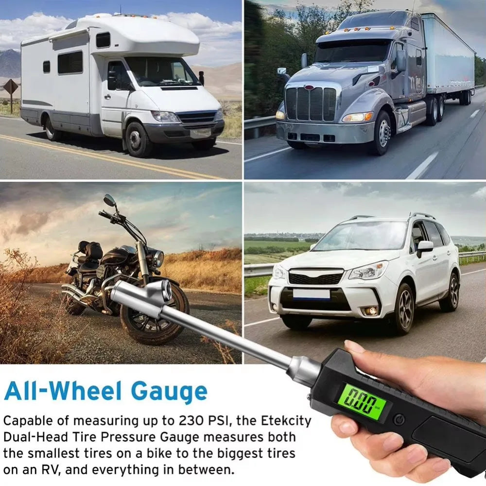 Digital Tire Pressure Gauge 230 PSI 4 Settings Heavy Duty Non-Slip with Backlit LCD Flashlight for Truck/Car/Bicycle/Motorbikes