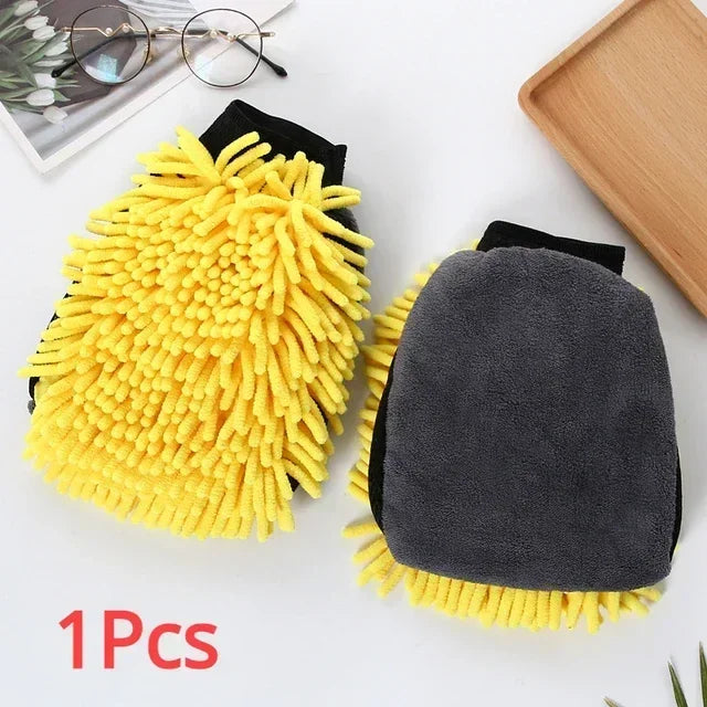 Double-Sided Chenille Microfiber Car Wash Mitt, Ultra Absorbent Scratch-Free Sponge Glove