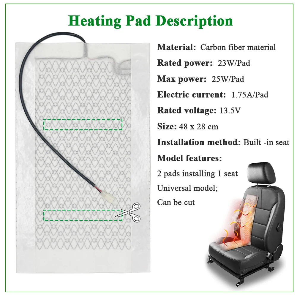 Universal 12V Carbon Fiber Seat Heater Kit for 2 Seats
