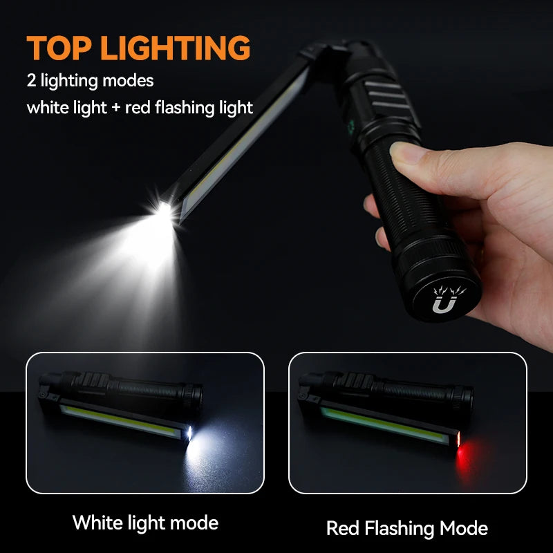 Magnetic Work Light All Aluminum and 1500 High Lumens Rechargeable LED Work Light 7 Mode and 360° Rotation Mechanic Light Recha